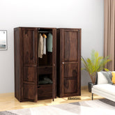 Woodwing Solid Sheesham Wood Wardrobe Set With Drawers (Walnut Finish)